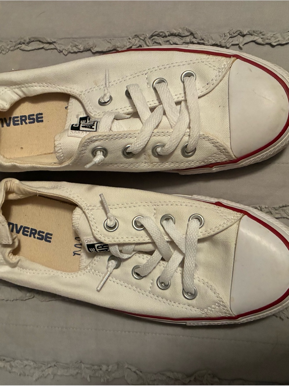 Converse Kids Low Top Canvas Sneakers - White with Red Trim